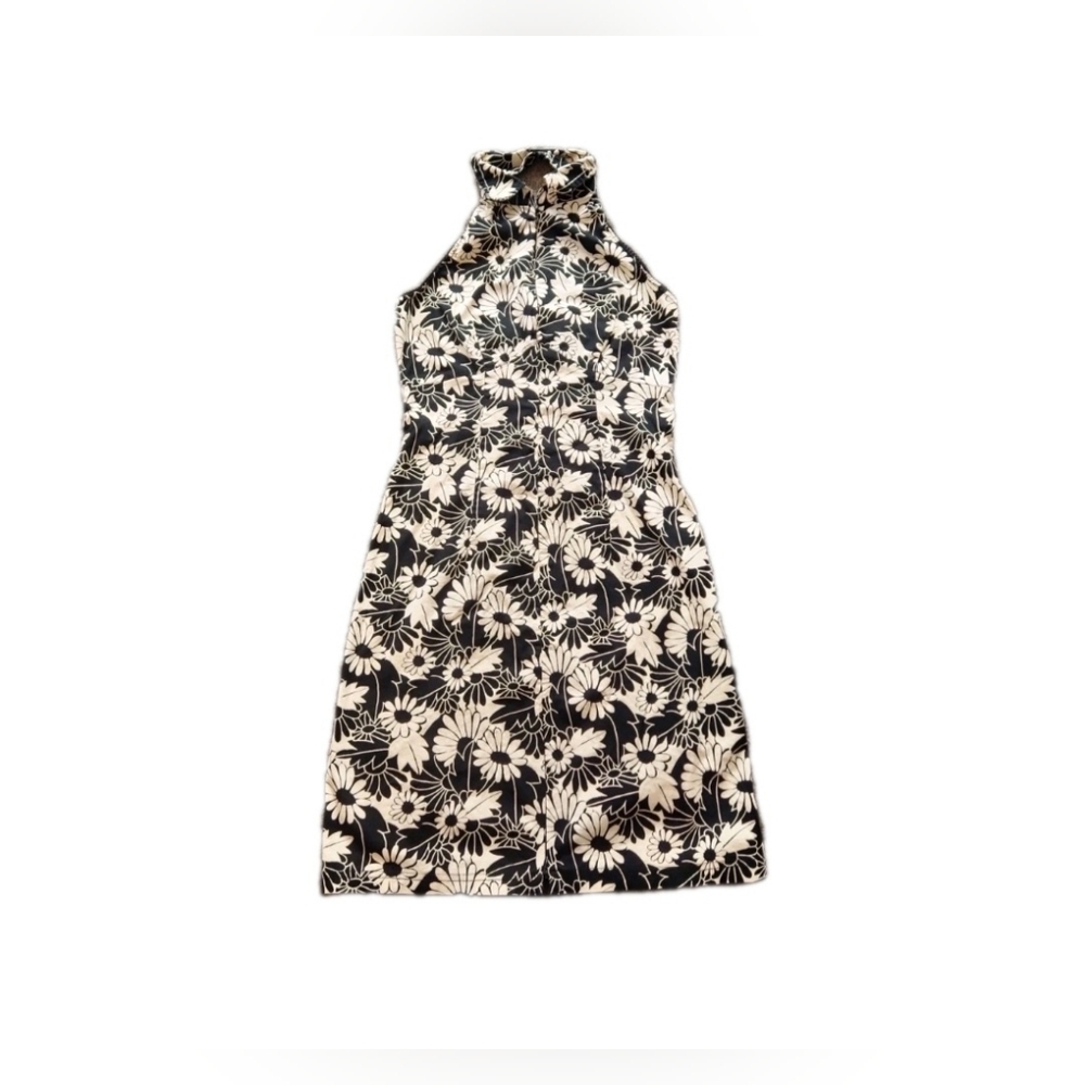Y2k Whimsigoth Halter Dress Black & White Retro Daisy Size‎ Small/xs Dark Floral